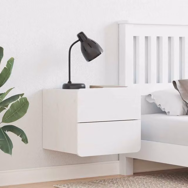 Set di 2 comodini sospesi vidaXL in legno di pino massello bianco L/P/H: 39 x 34 x 33 cm