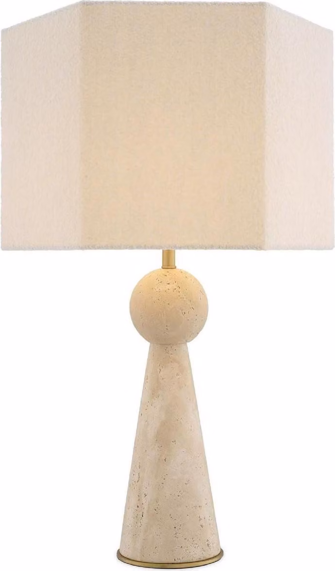 Casa Padrino lampada da tavolo beige / ottone antico / crema 40 x 40 x h. 78,5 cm - Lampada da tavolo in travertino con paralume esagonale - Lampade da tavolo - Lampade da tavolo