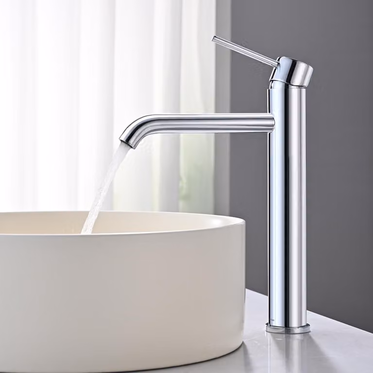 Miscelatore monocomando per bagno, cromato, girevole a 360°, per lavabi da appoggio