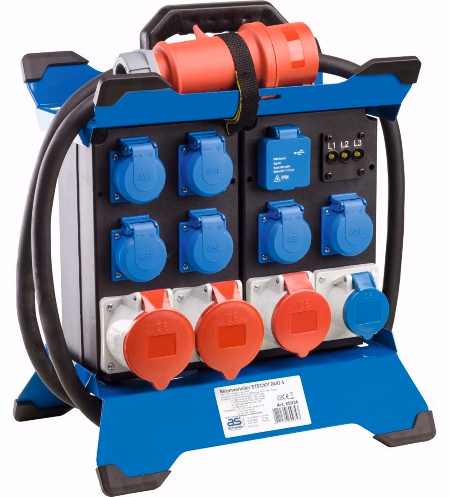 come distributore di corrente a pavimento Schwabe CEE STECKY DUO 4 spine CEE 400V, 32 A, 5 poli - 60934