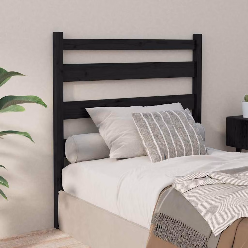Testiera per letto vidaXL in legno massello di pino, colore nero, L 81 cm x P 4 cm x H 100 cm