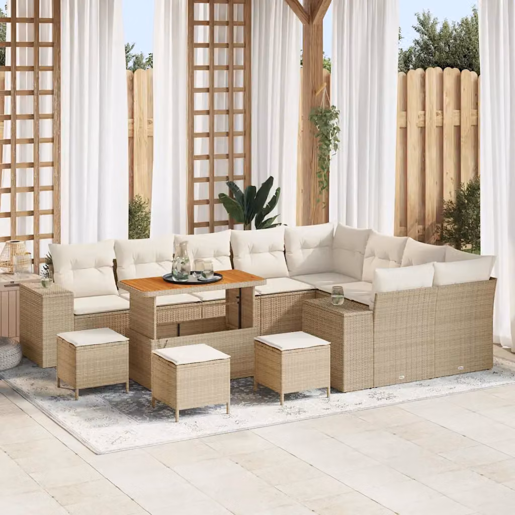 Set Divano da Giardino vidaXL 13 pz Beige con Cuscini e Tavolino in Polyrattan e Metallo – 1
