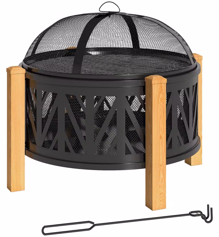 Focolare da esterno 2-in-1 con griglia, diametro 75 cm | Colore: nero, marrone | Dimensioni: 75x75x58 cm