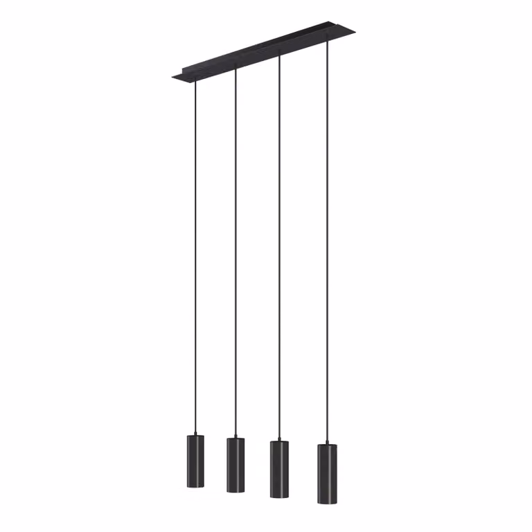 Lampada a sospensione Lumea tectake con 4 fiamme, design industriale in metallo, colore nero, con cavi regolabili in altezza