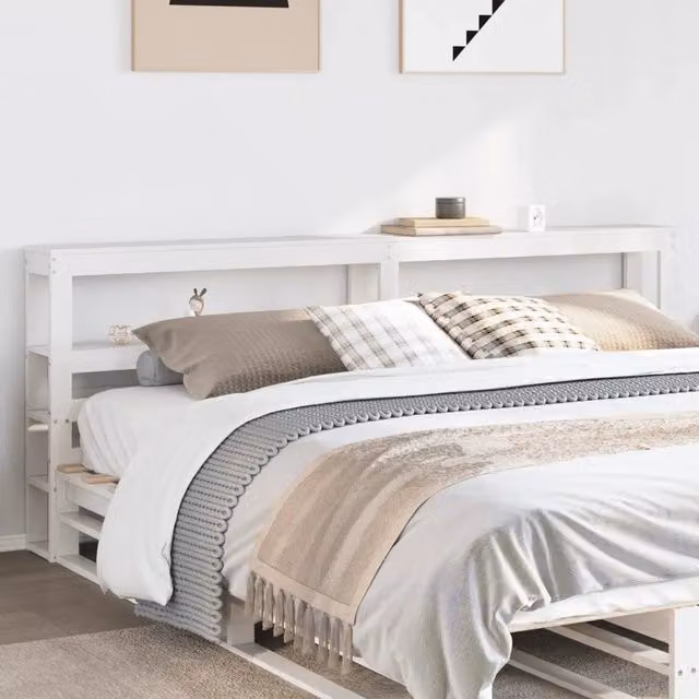 Testiera con Ripiani-Testata contenitore Bianca 200 cm in Legno Massello di Pino 703492