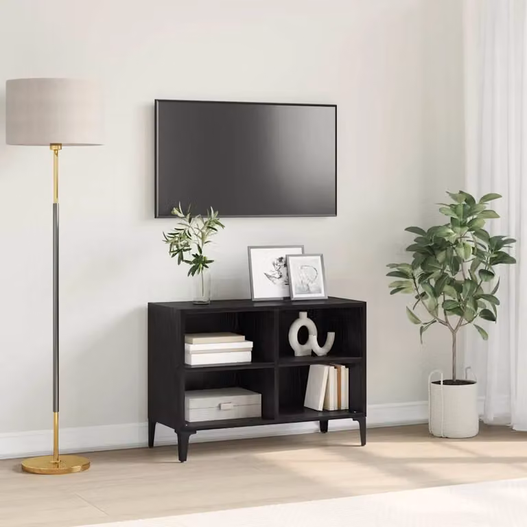 Set mobile TV da parete vidaXL in legno MDF nero stile rustico opaco