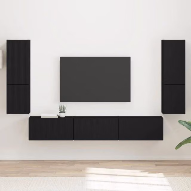 Set mobile TV 4 pz Nero Legno ingegnerizzato 3409043