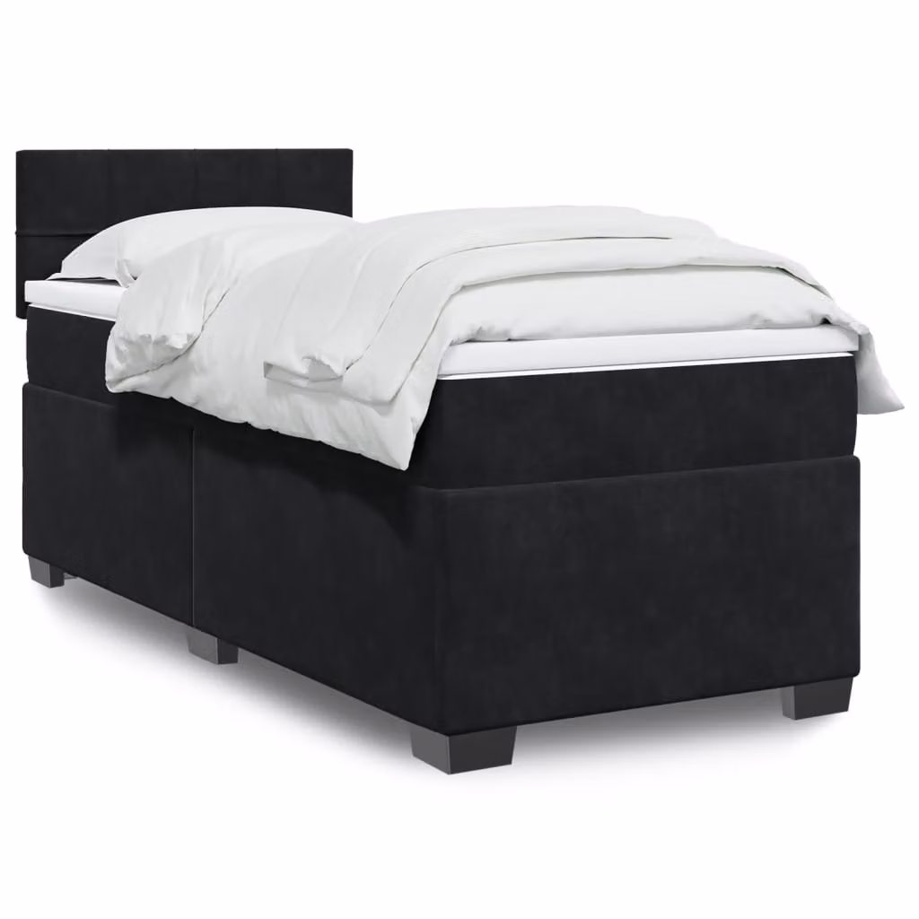 vidaXL Giroletto a Molle Ibrido con Materasso in Velluto Nero L/P/H: 80 x 200 cm