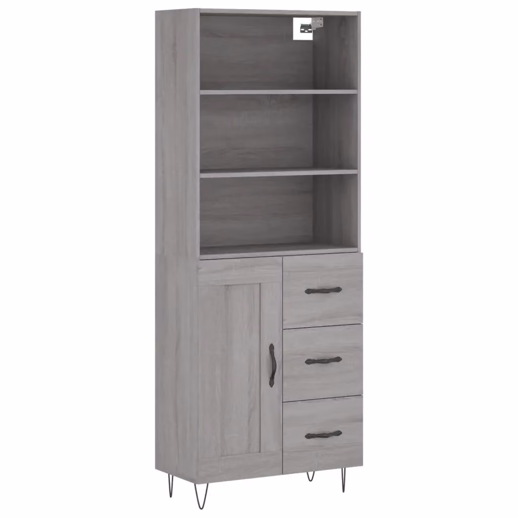 Credenza moderna vidaXL in legno e metallo, Grigio, L: 69,5 cm, P: 34 cm, H: 180 cm – 2
