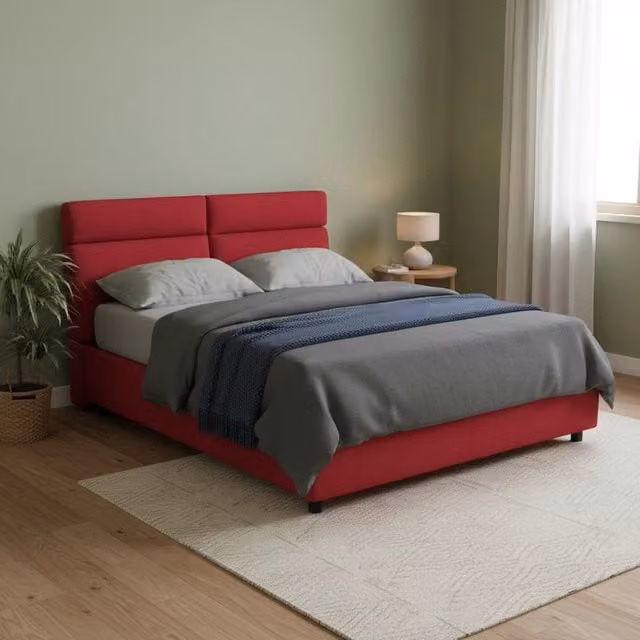 Letto Matrimoniale Annus DMORA con Materasso Incluso, Design Moderno con Contenitore a Sollevamento, Rosso e Nero, L/P: 160 x 200 cm