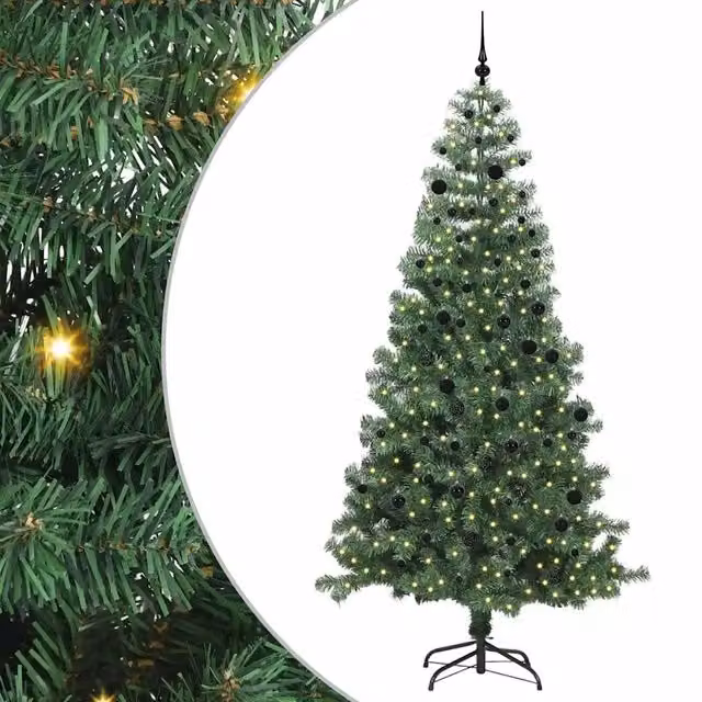 Albero di Natale moderno in PVC verde con 300 LED luce bianca calda e supporto, Altezza: 240 cm – 1