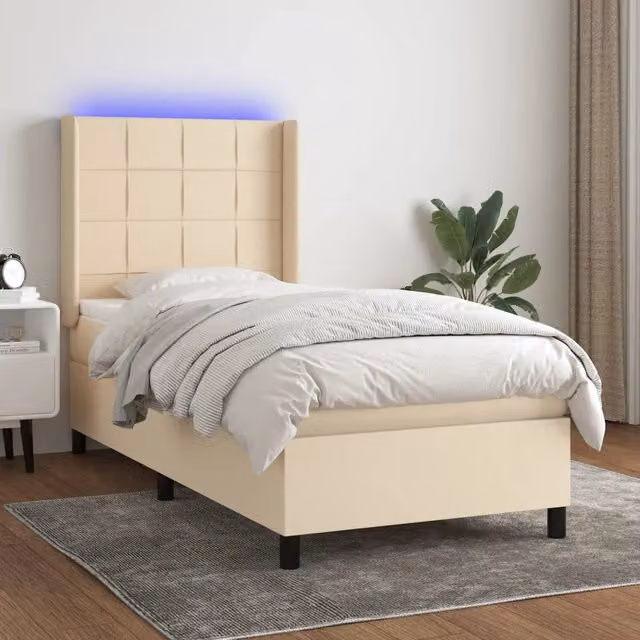 Letto a molla con testiera in tessuto beige e illuminazione LED con porta USB vidaXL L/P/H: 203 x 80 x 128 cm – 1