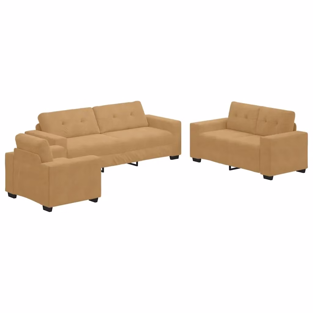 Set di divani 3 pezzi vidaXL in velluto marrone e beige con poltrona, divano a 2 posti e divano a 3 posti per soggiorno