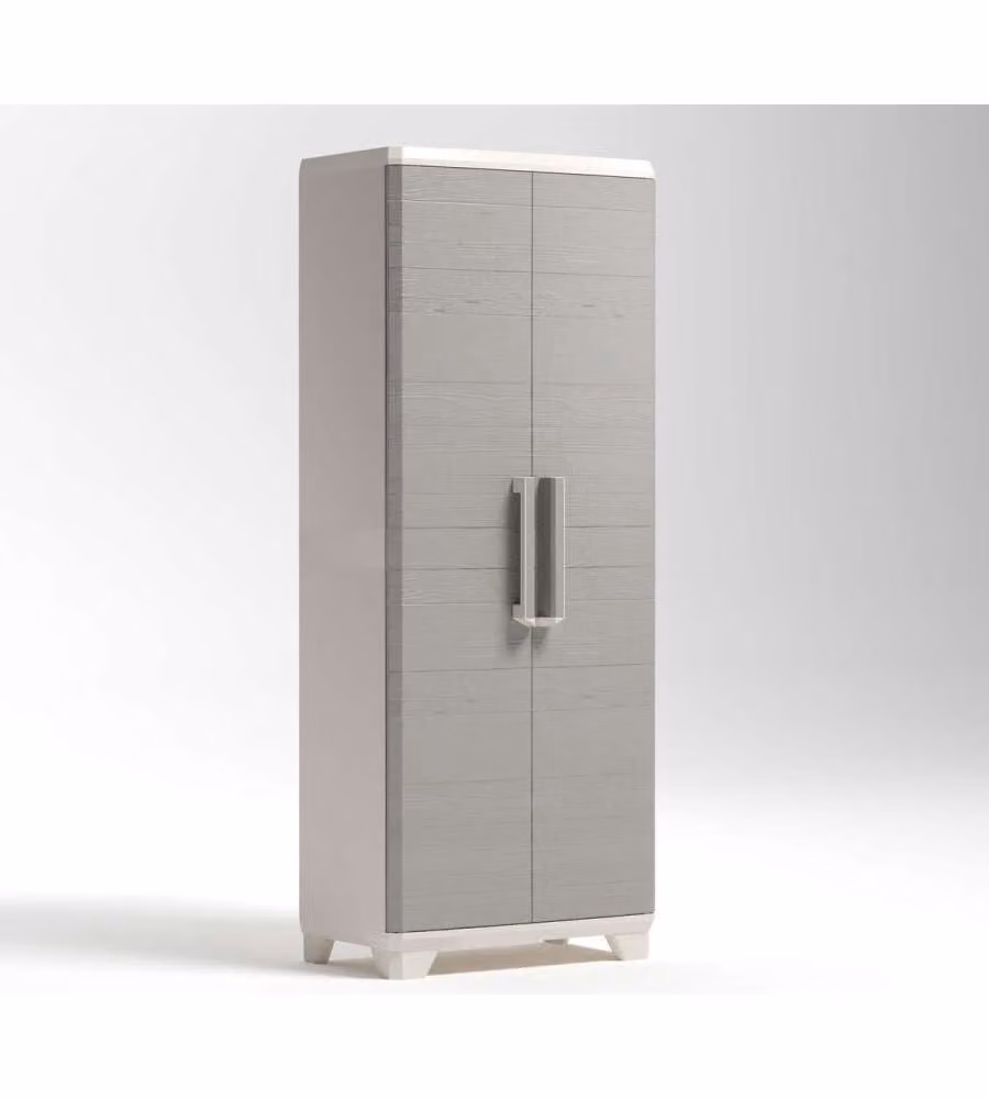 Armadio Multiuso Keter Linear Wood Beige con 2 Ripiani e Ante a Battente L/P/H: 68 x 39 x 173 cm