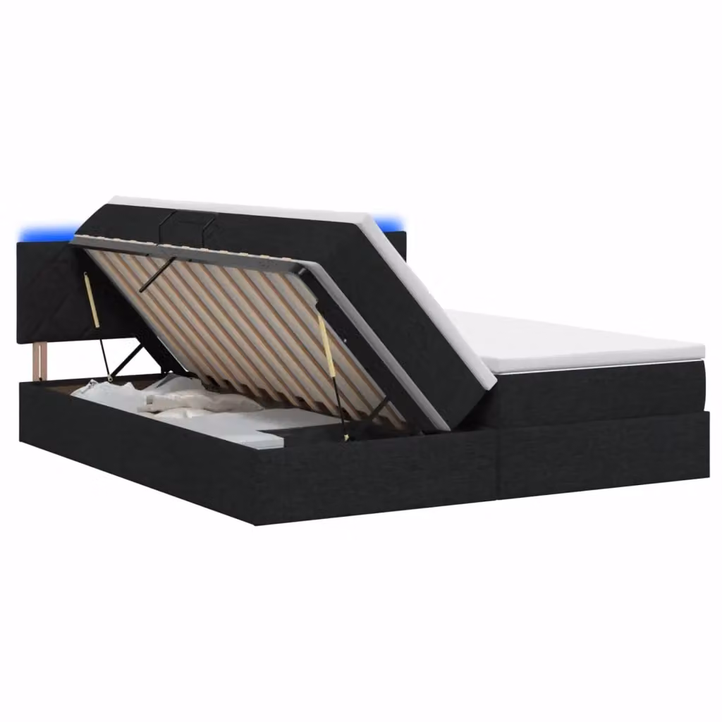 Letto con contenitore vidaXL in tessuto nero con illuminazione LED e porta USB, L/P/H: 180 x 200 x 140 cm – 2
