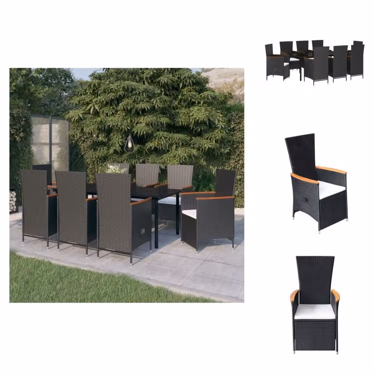 vidaXL set da pranzo da giardino 9 pezzi con cuscini nero - Set di mobili da giardino
