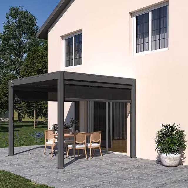 Pergola bioclimatica autoportante Ombrea VS 3x3 m colore antracite con tenda inclusa – 1