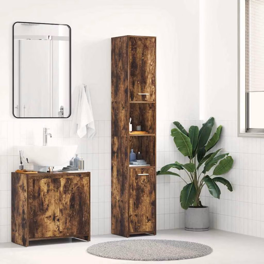 Armadietto da bagno sospeso vidaXL in legno MDF color rovere fumo, L: 30 cm, P: 30 cm, H: 183,5 cm