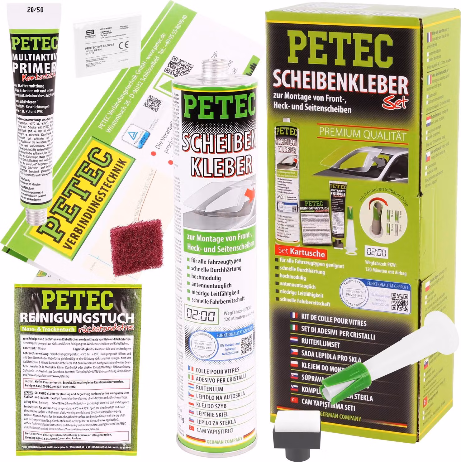 Set di adesivi per parabrezza Petec 310 ml cartuccia lato anteriore parabrezza posteriore WSS