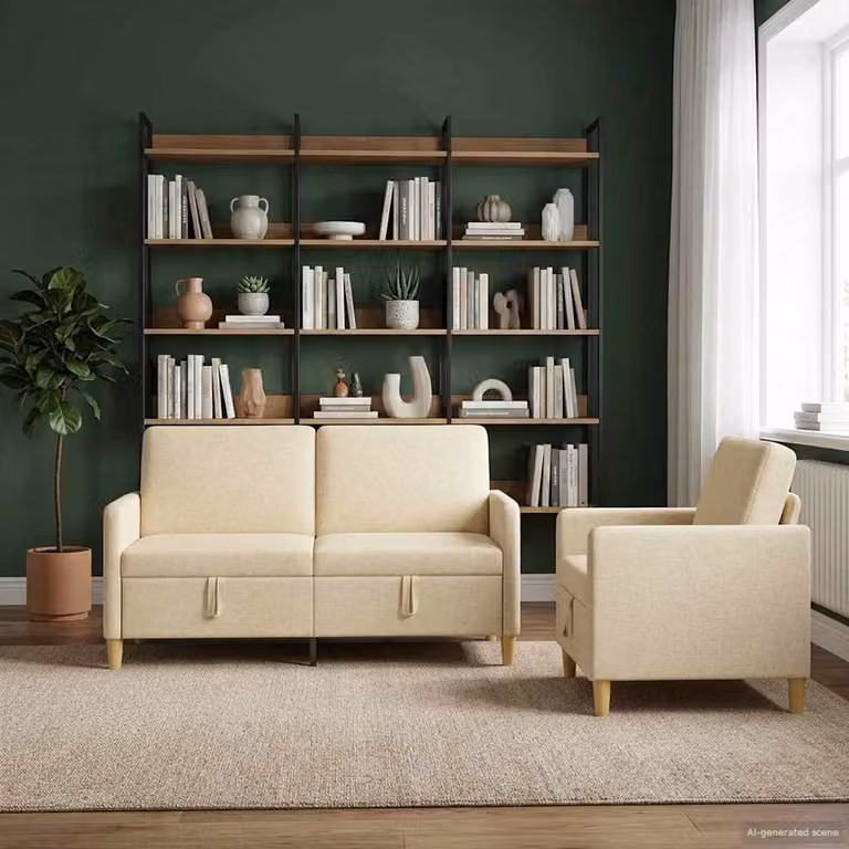 Set di 2 divani moderni vidaXL con contenitore, rivestimento in tessuto beige e seduta sollevabile per il tuo soggiorno