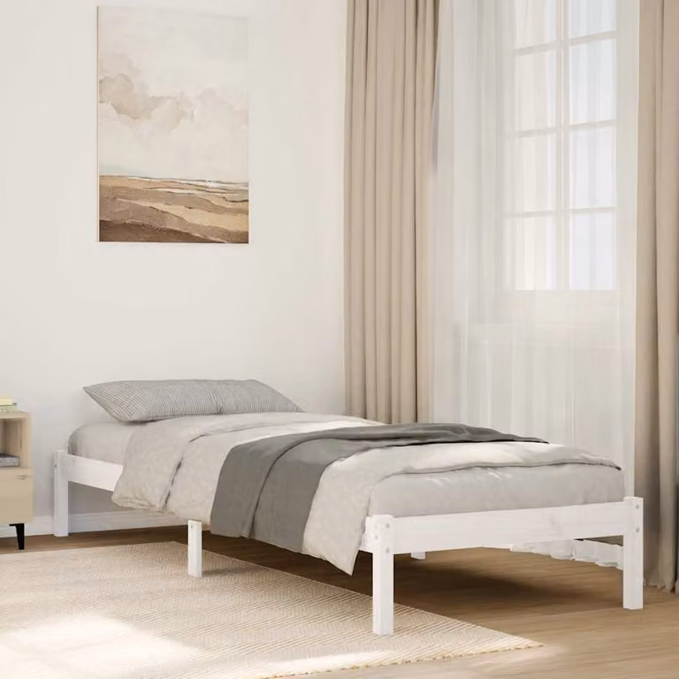 Letto Extra Lungo vidaXL in Pino Bianco con Doghe in Legno senza Materasso L/P/H: 90 x 225,5 x 31 cm