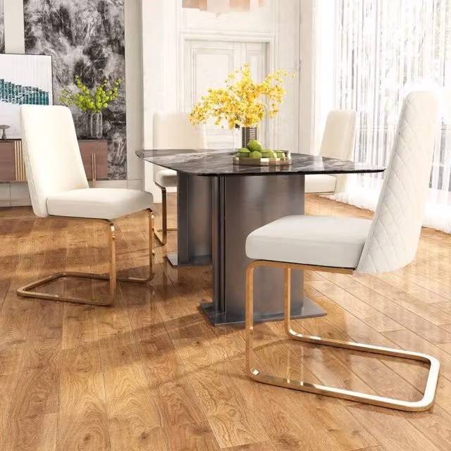 Sedie da Pranzo Set 4 Pezzi Velluto Beige ¨C MINIMAL ¨C Design Schienale Diamante, Gambe Metallo Dorato