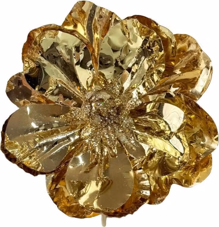 Fiori per l'albero di Natale - Magnolia dorata su clip in metallo 12 cm