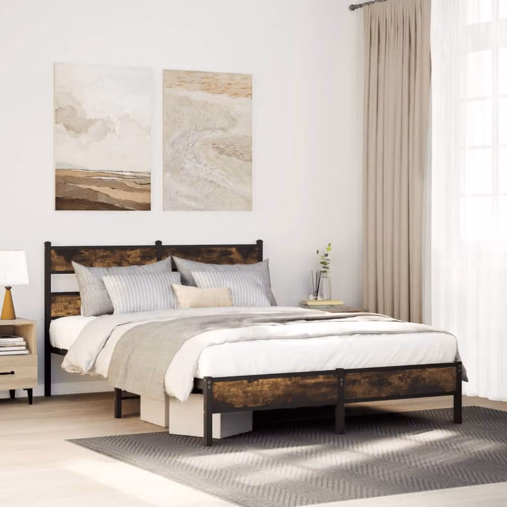 Giroletto senza materasso vidaXL in legno e metallo colore rovere fumo L: 107 cm, P: 203 cm