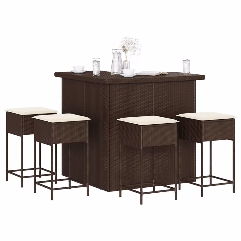 Set Bar da Giardino vidaXL in Polyrattan Marrone e Bianco con 5 Pezzi