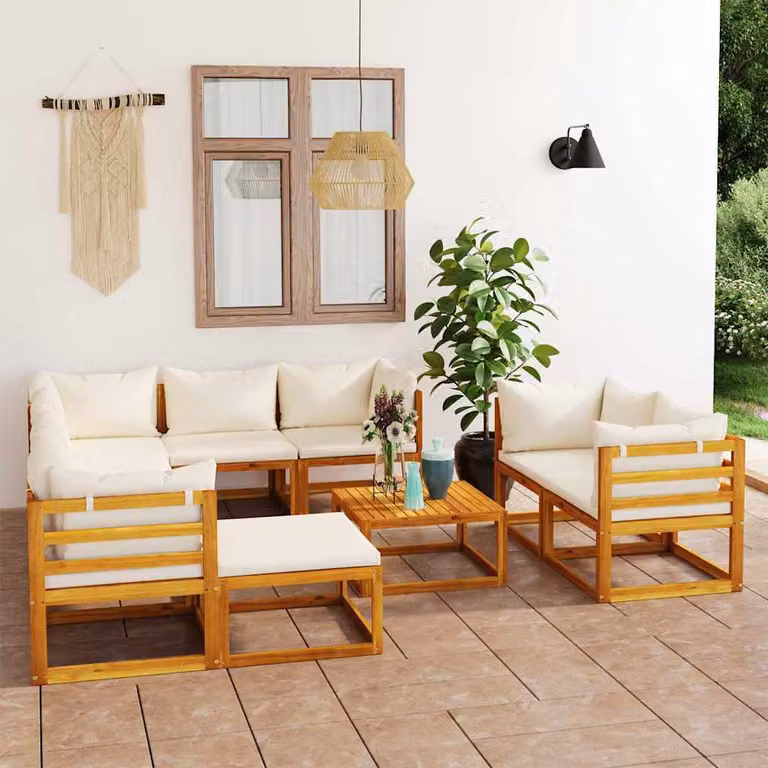 vidaXL Set Divani da Giardino 10 pz con Cuscini Crema Massello Acacia