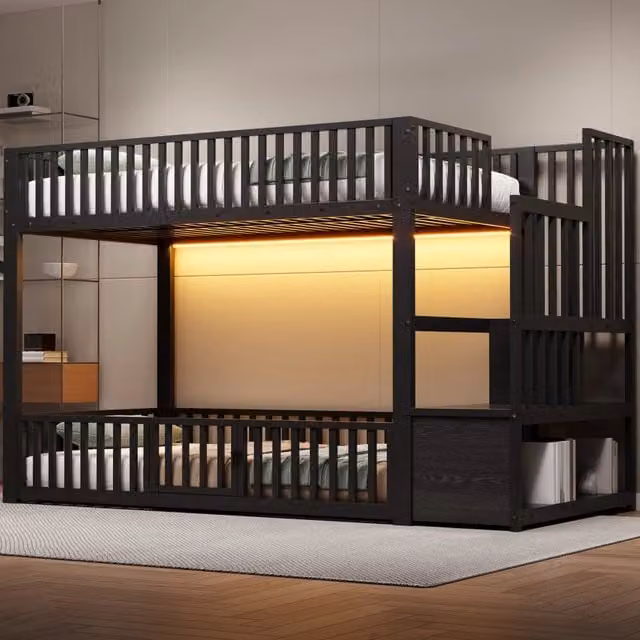 Letto a castello con contenitore e LED nero MDF metallo 90x200 cm