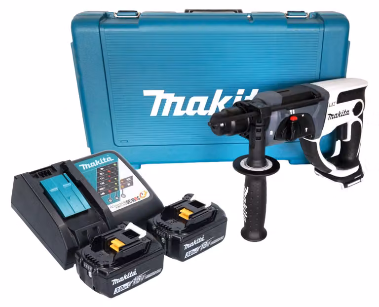 Makita DHR 202 RFW trapano a percussione a batteria 18 V 20 mm 2,0 J bianco + 2x batteria ricaricabile 3,0 Ah + caricabatterie + custodia