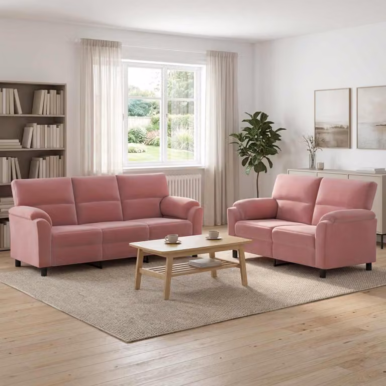 Set di 2 divani moderni vidaXL in velluto rosa con struttura in metallo per il tuo soggiorno