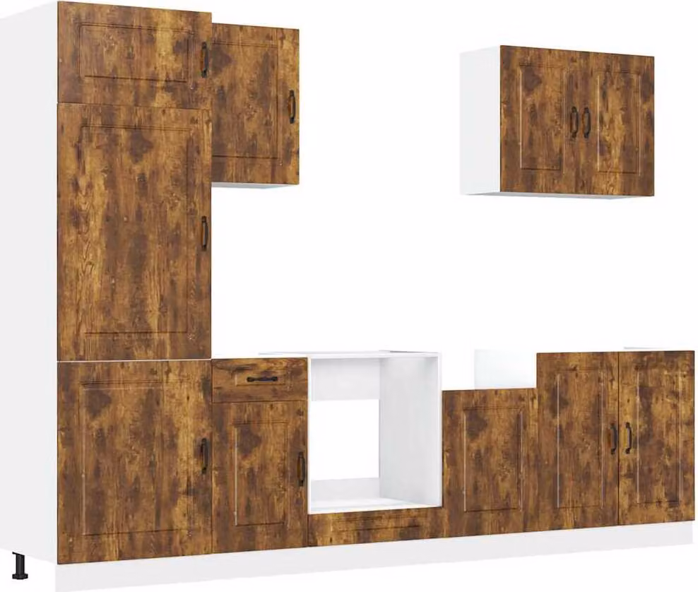Set Mobili da Cucina 7 pz Kalmar Rovere Fumo Legno Multistrato