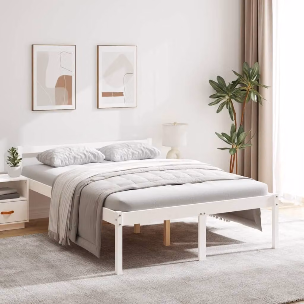 The Living Store Letto Senior bianco 135x190 cm in legno di pino massello