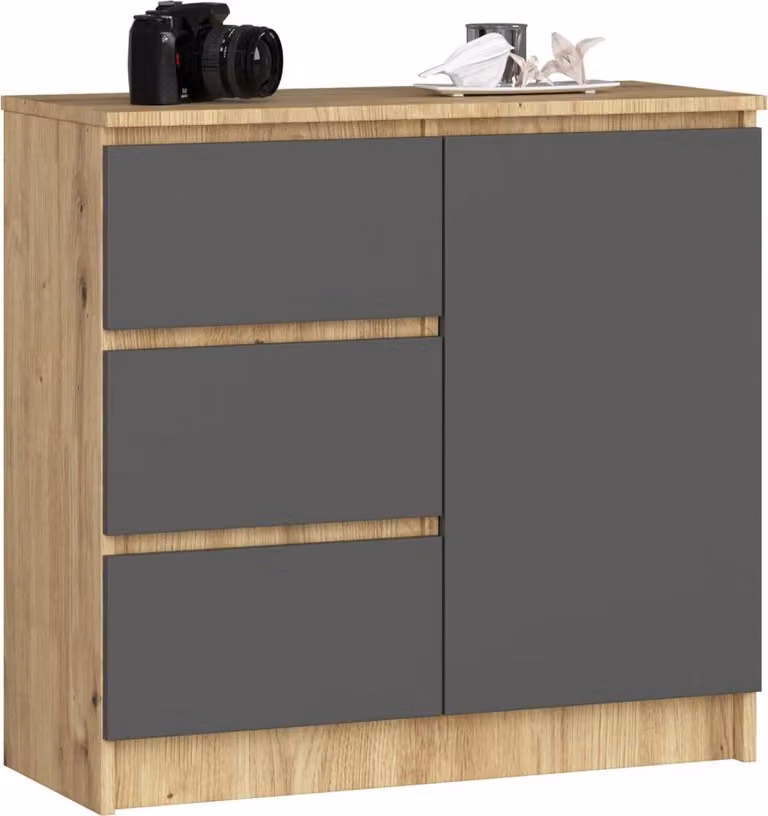 Cassettiera con cassetti e ante CIELA - rovere artisan / grigio