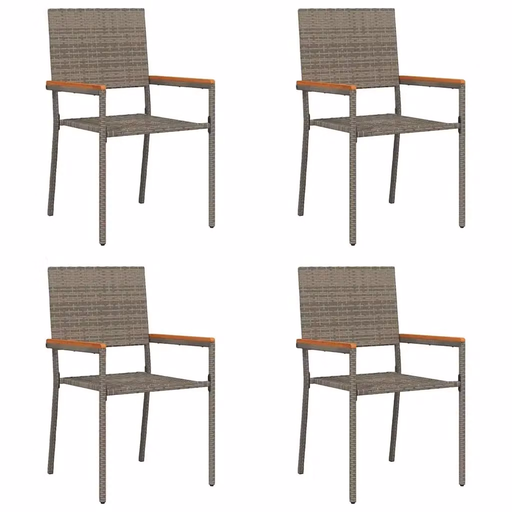 Set di 4 sedie da giardino impilabili vidaXL in polyrattan e legno di acacia con seduta in textilene, Grigio e Marrone