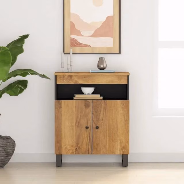 Credenza vidaXL in legno di mango marrone con 2 ante e dettagli in metallo L: 60 cm, P: 33 cm, H: 75 cm – 1
