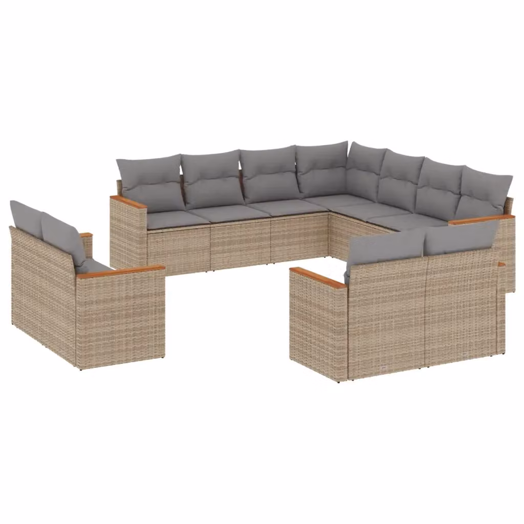 Set di divani da giardino a forma di U VIDAXL in polyrattan con cuscini beige, 11 pezzi – 2