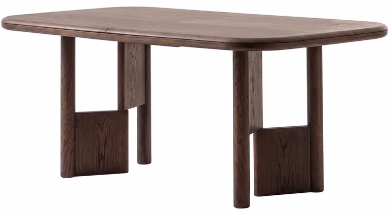 Tavolo da pranzo dal design elegante, con un'ampia superficie in legno, ideale per arredare ambienti
