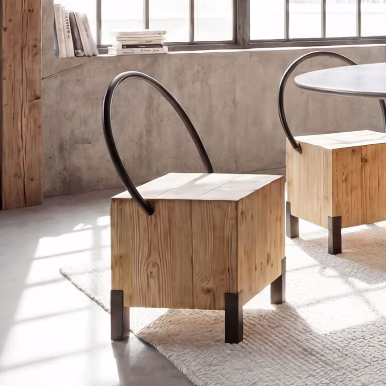 Sedia da sala da pranzo MCW-L76, sedia per visitatori, sgabello, metallo industriale, legno massello, MVG, naturale