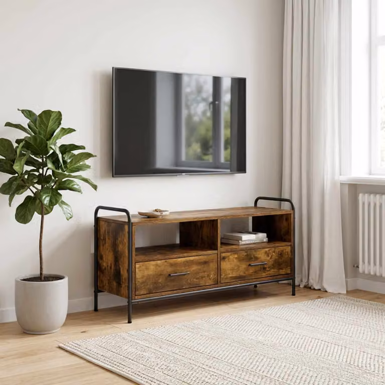 Mobile TV vidaXL in legno ingegnerizzato e metallo, colore Rovere Fumo, L 67,5 cm x P 33 cm x H 50 cm