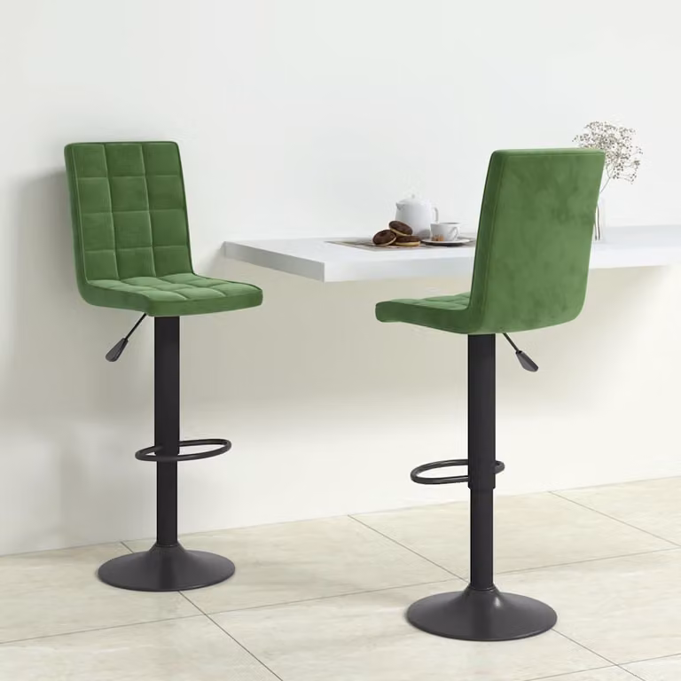 Set di 2 sgabelli da bar vidaXL in velluto verde scuro con base girevole a 360 gradi
