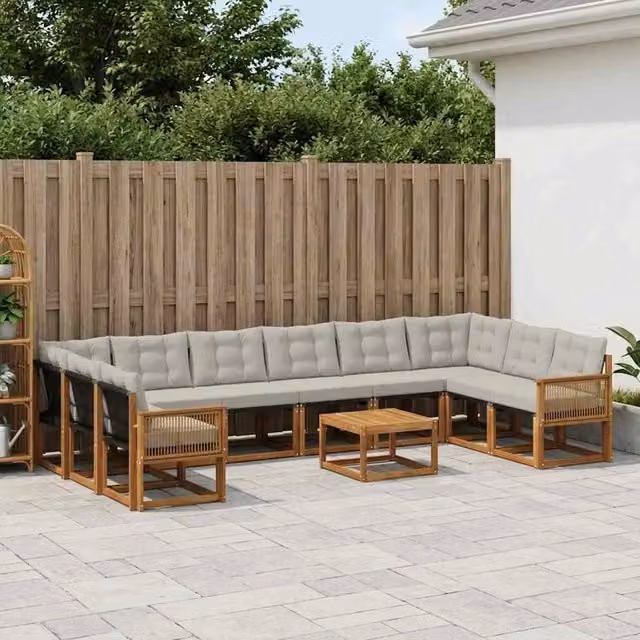 Set di divani da esterno 11 pz Naturale e Grigio Chiaro 3382259
