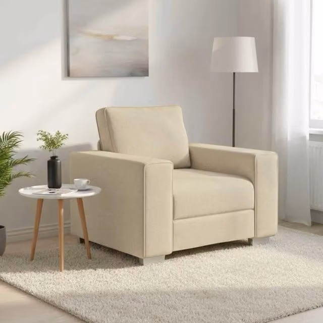 Poltrona moderna vidaXL in tessuto beige con braccioli per soggiorno