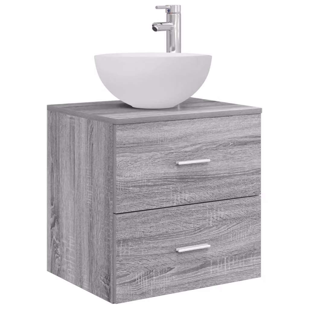 Mobiletto con Lavabo da Parete Moderno vidaXL Grigio Argento L/P/H: 49,5 x 35 x 63 cm – 2