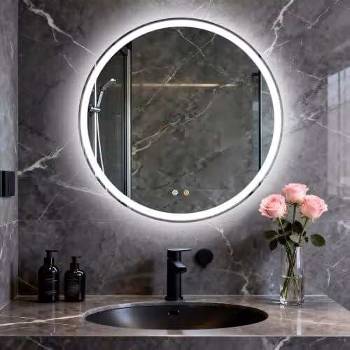 Specchio da bagno LED rotondo, diametro 49,5 cm, 3 colori, dimmerabile, antiappannamento