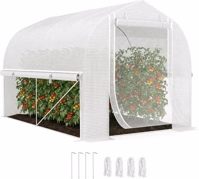 Serra tunnel da giardino Outsunny con pareti laterali arrotolabili e telaio in acciaio, bianco, L: 300 cm, P: 200 cm, H: 200 cm