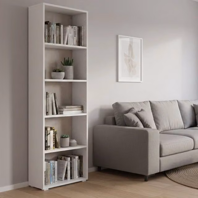 Libreria Allevien DMORA con 5 ripiani regolabili in MDF, L: 60 cm, P: 30 cm, H: 195 cm, Bianco