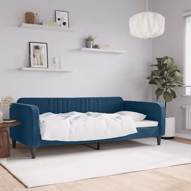 Letto da giorno blu vidaXL con struttura imbottita per camera da letto o soggiorno